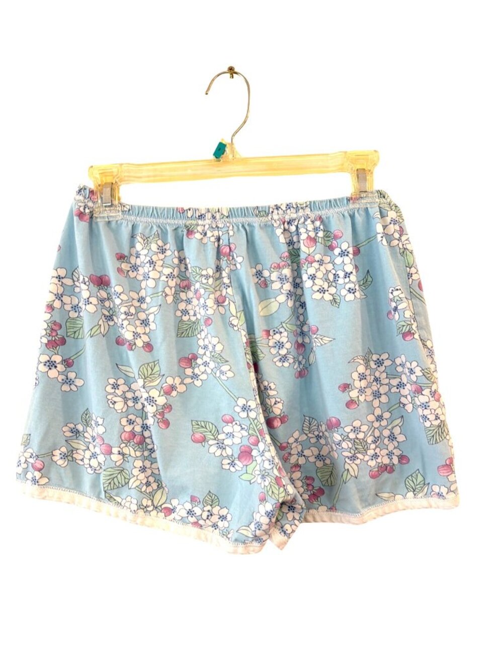 Garnet Hill Pajama SET Size M Blue Floral Green Cotton Short Sleeve Shorts - Picture 5 of 9